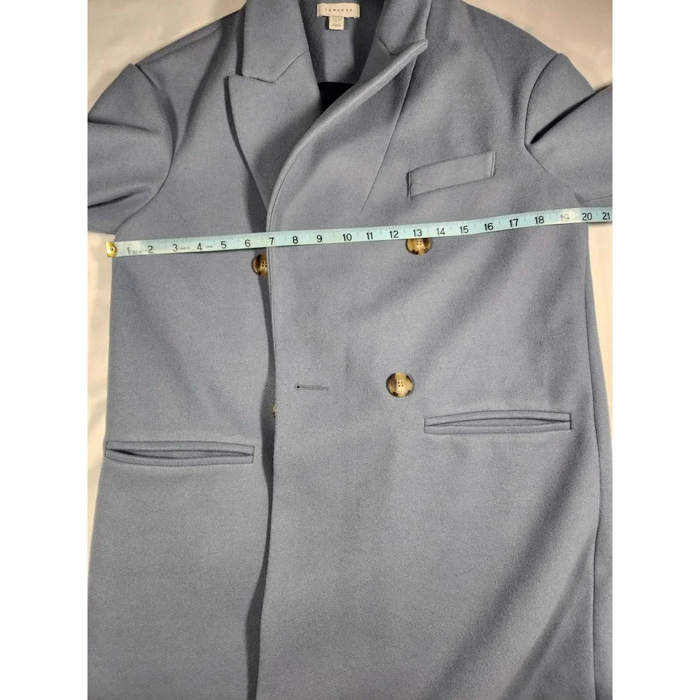 TOPSHOP‎ Brooke Double Breasted Dusty Blue Long Trench Coat Size 6